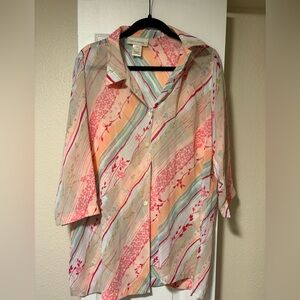 Susan Bristol Pastel Floral Striped Sheer Blouse